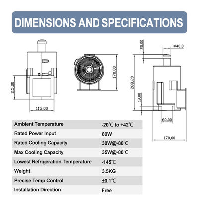 130K Deep Cryocooler Ultra Low Temperature Free Piston Stirling Cooler for Industrial